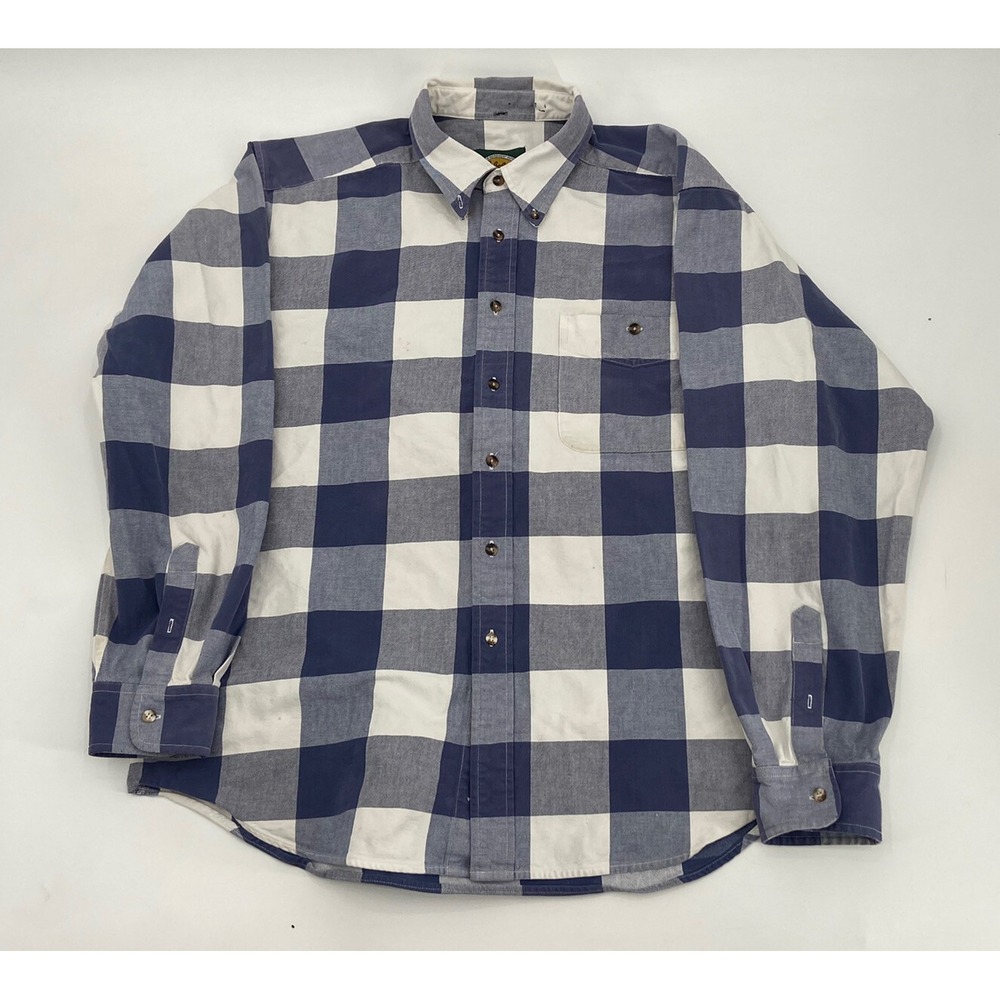 Cabela's Outdoor Gear Blue/White Plaid Button Down Long Sleeve Shirt Size XL